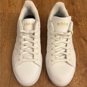 Adidas Grand Court 2.0 White Sneakers with Gold Accents